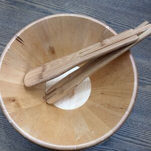 IKEA wood salad bowl and tongs